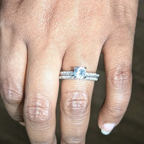 Women's 3 Ct Round Princess Cut Lab-created Diamond Engagement Duo Ring Set Sz 7 - Picture 16 of 17